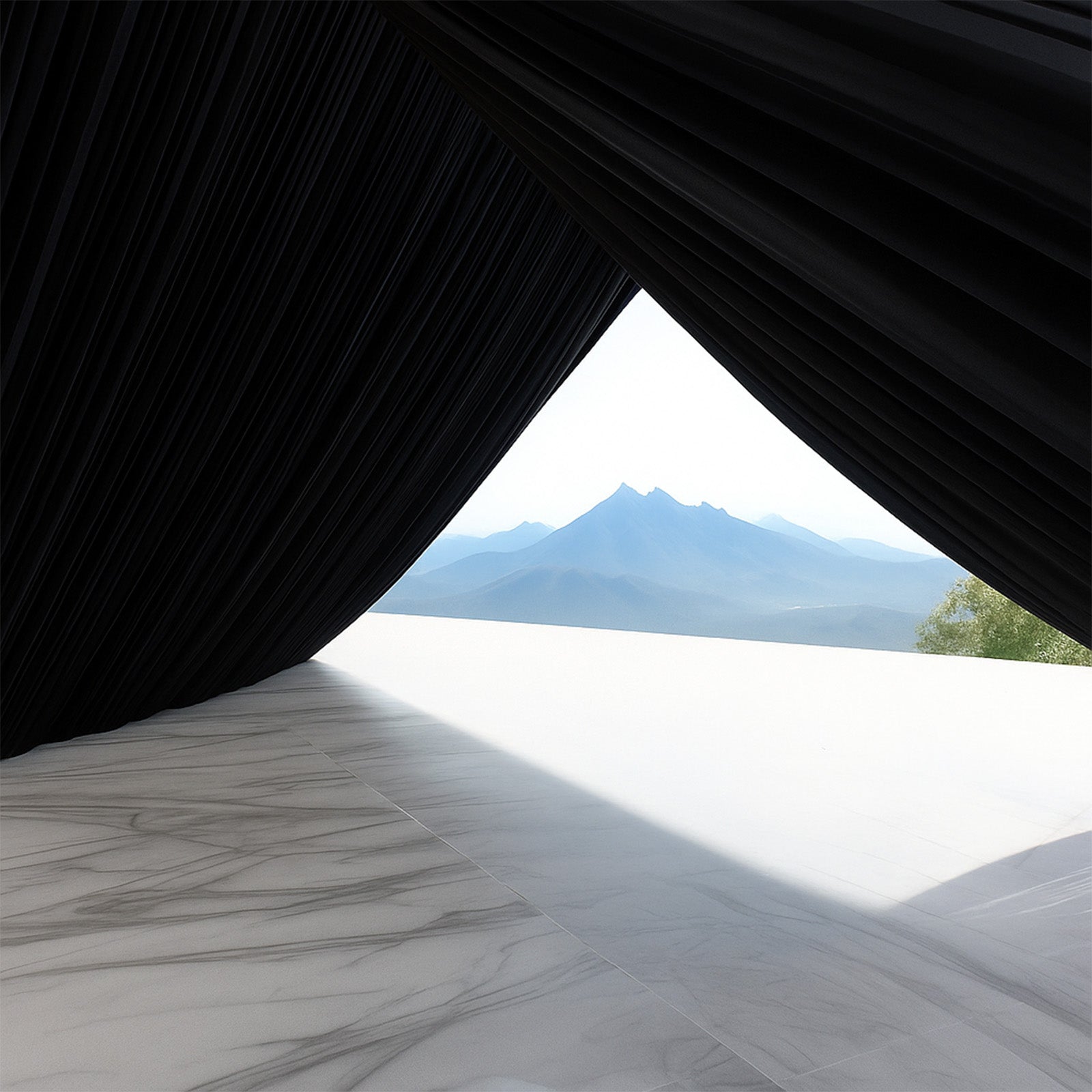 Black stretch spandex tent ceiling drape with pole pockets and wrinkle-free fabric.