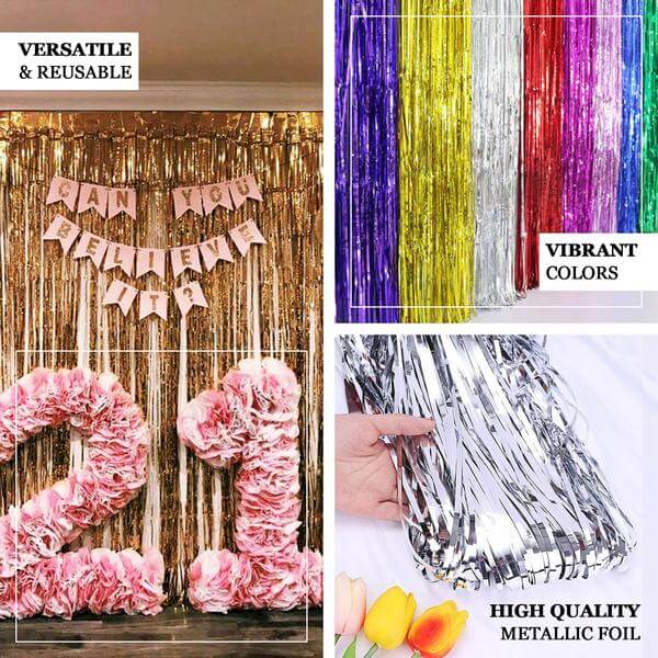 8ft Matte Gold Metallic Tinsel Foil Fringe Doorway Curtain Party Backdrop