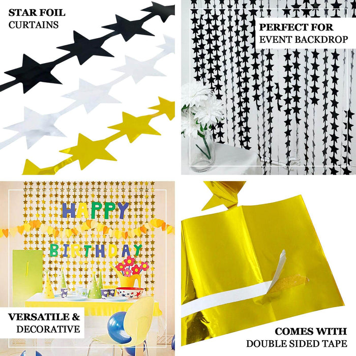 Silver Star Chain Foil Fringe Curtain Party Backdrop, Metallic Silver Tinsel Streamer Party Decor - Door Window Foil Curtain - 3ftx6.5ft