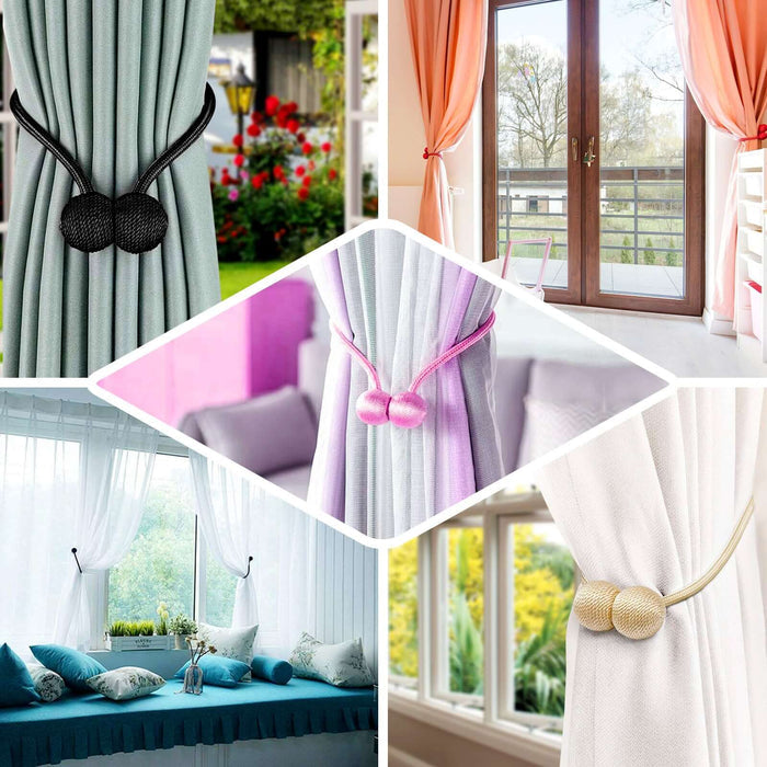 2 Pack | Silver Magnetic Curtain Tie Backs For Window Drapes and Backdrop Panels