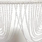 Clear acrylic crystal beaded curtain valance with triple swag design.