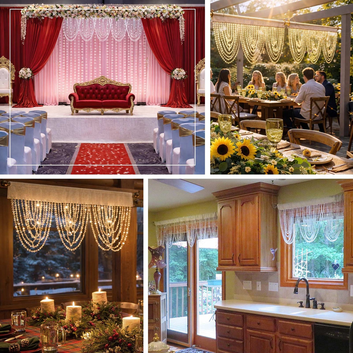 Crystal beaded curtain valance, elegant decor for windows and doorways.