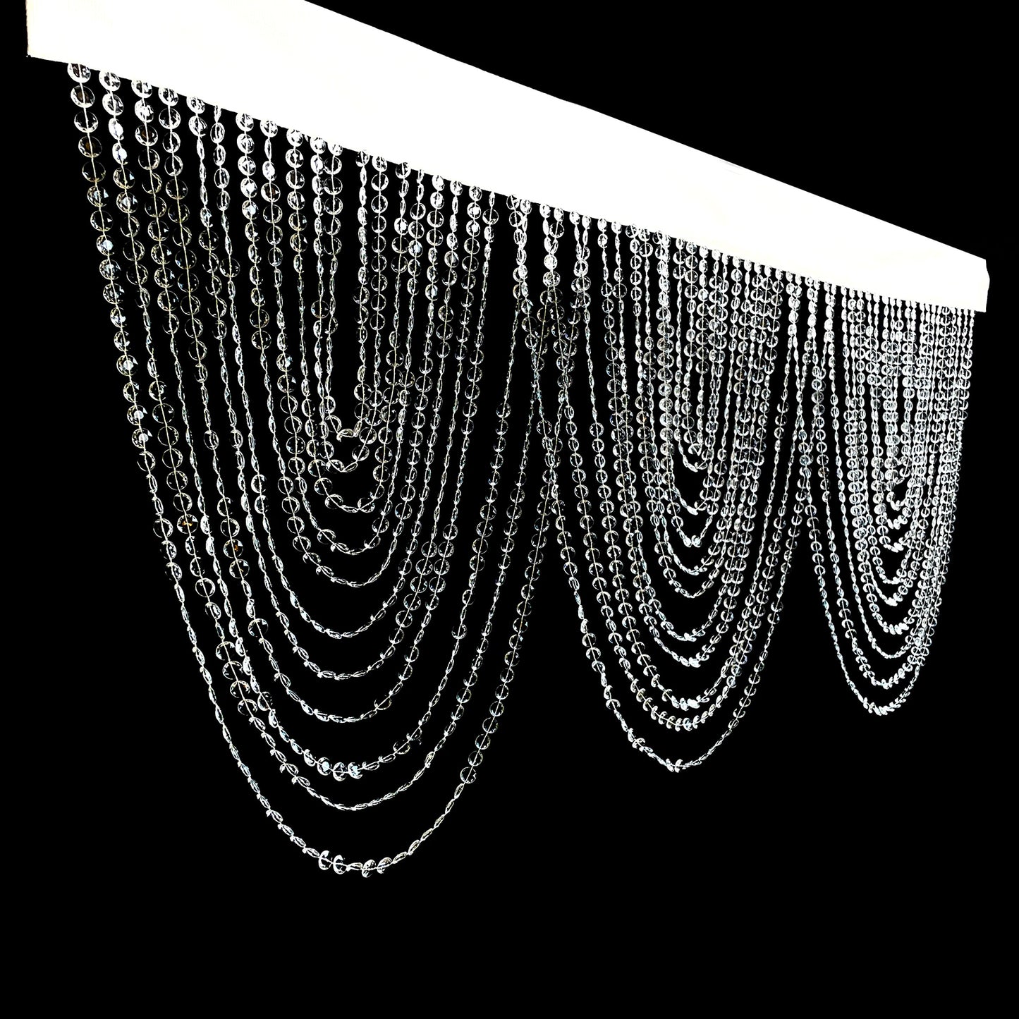 Crystal beaded curtain valance with polyester rod pocket, 23"x42", clear design.