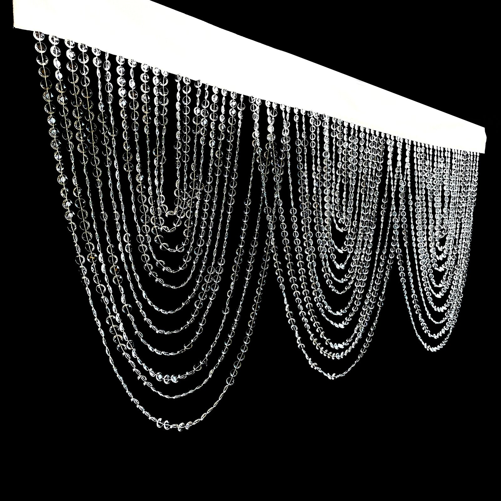 Crystal beaded curtain valance with polyester rod pocket, 23"x42", clear design.
