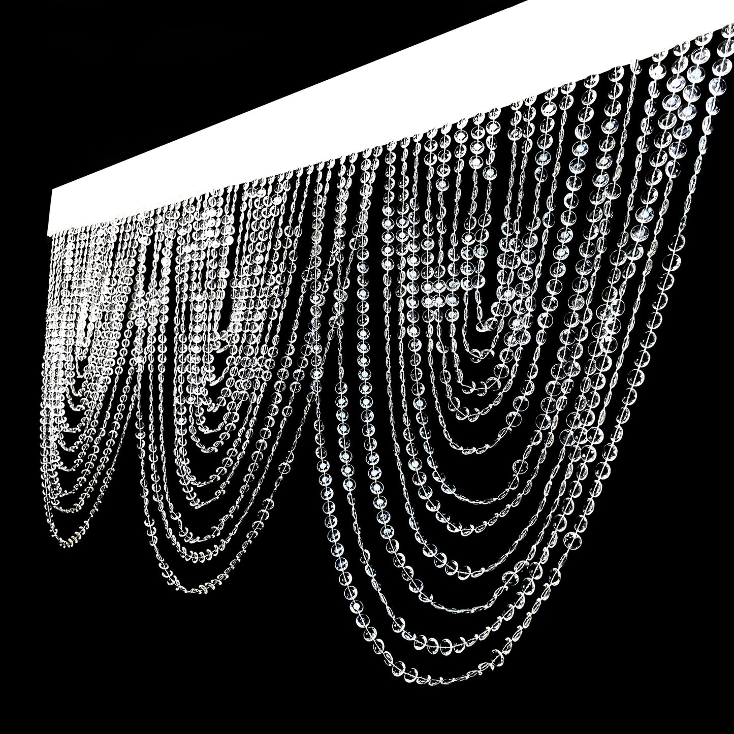Crystal beaded curtain valance with triple swag design, 23"x42".