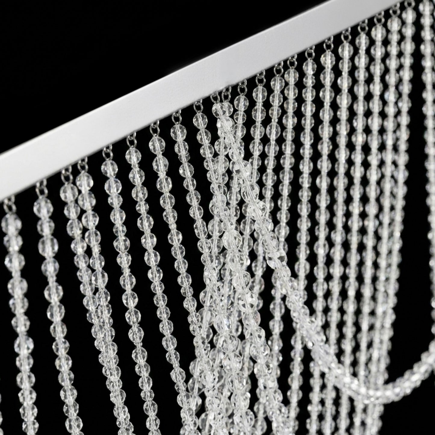 Clear acrylic beaded curtain backdrop for doorway and wall décor, 6.5ft x 6.5ft.