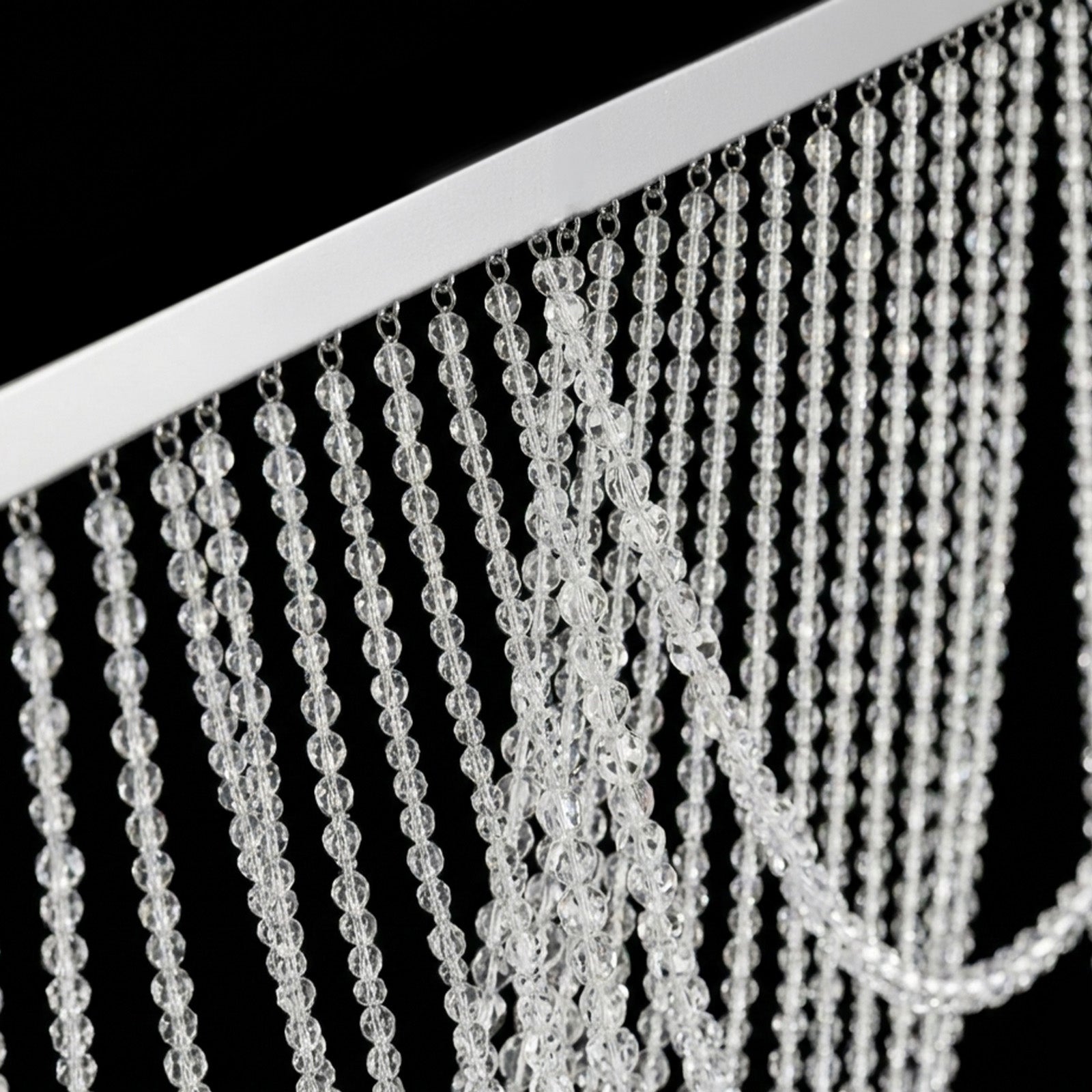 Clear acrylic beaded curtain backdrop for doorway and wall décor, 6.5ft x 6.5ft.