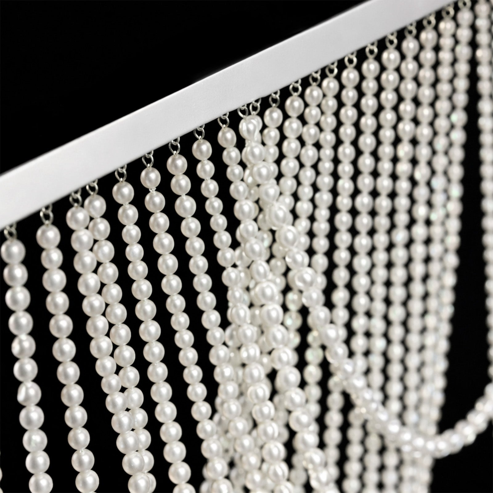 White faux pearl beaded curtain backdrop for doorway or wall décor.