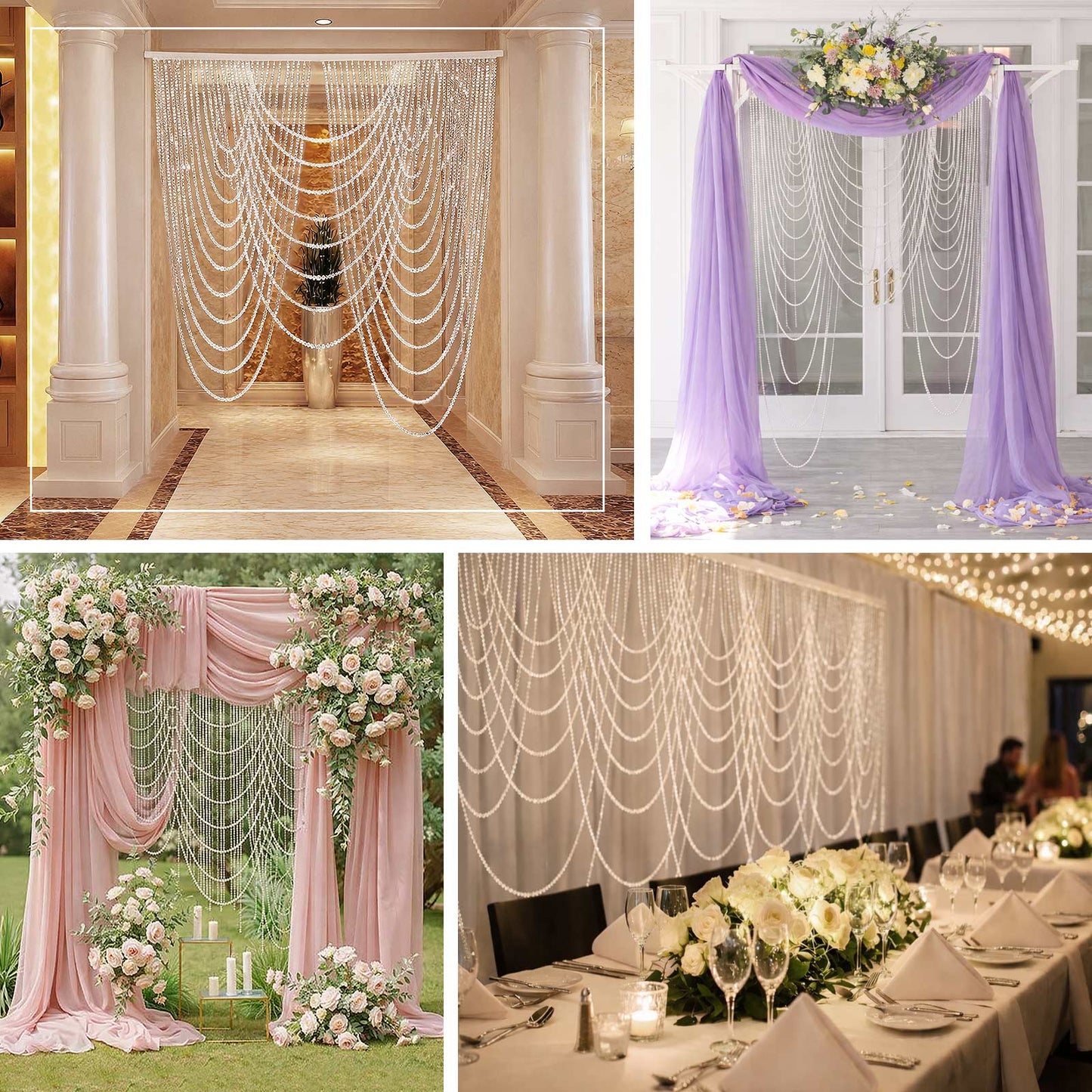 Clear acrylic beaded curtain backdrop for doorway and wall décor.