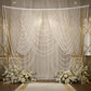White faux pearl beaded curtain backdrop for doorway or wall décor.