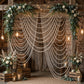 White faux pearl beaded curtain backdrop for doorway or wall décor.
