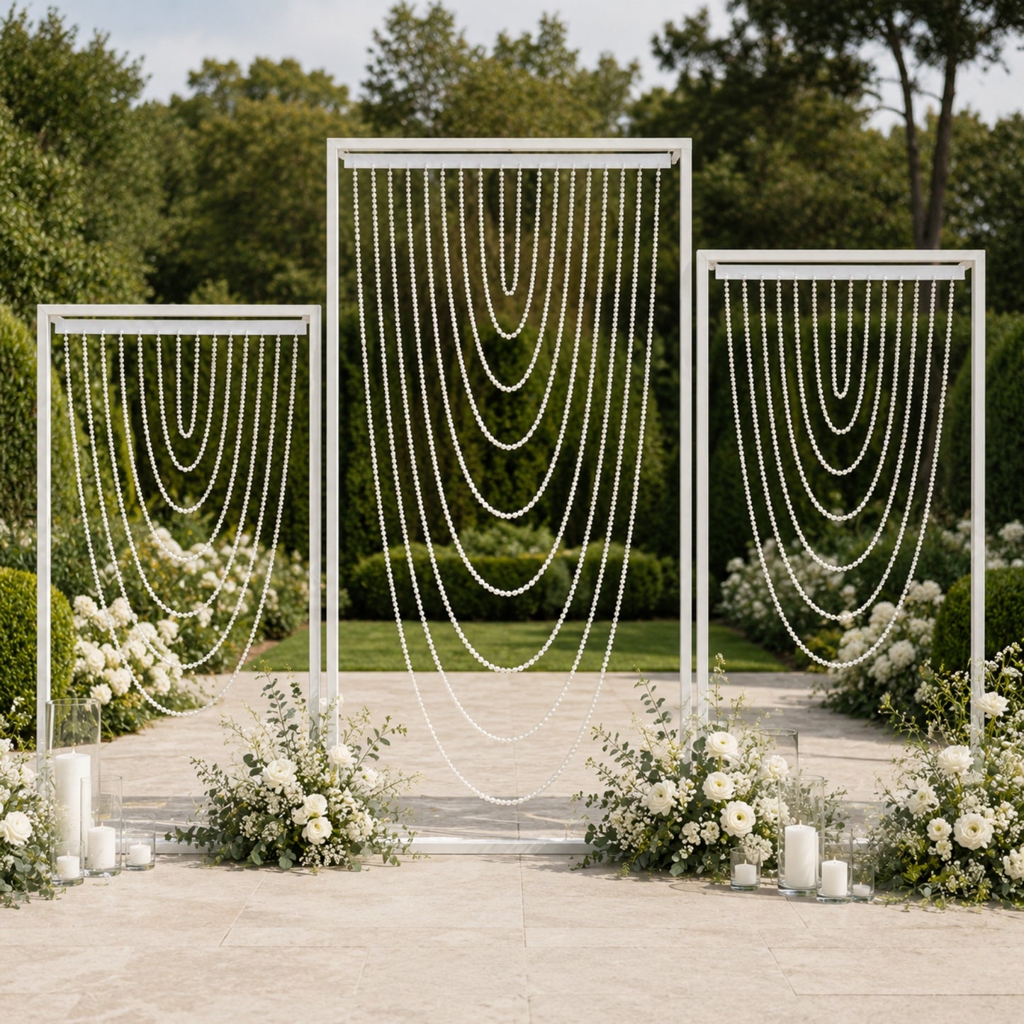 Faux Pearl Beaded Curtain – White Single Swag Valance Backdrop for Doorway, Arch or Wall Décor, 4ft 