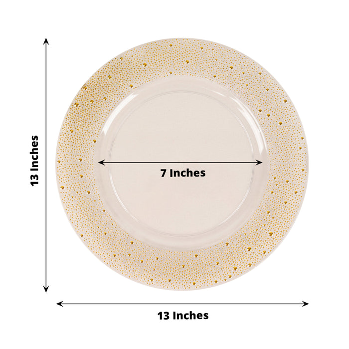 13" clear and gold pearl beaded disposable wedding charger plate.