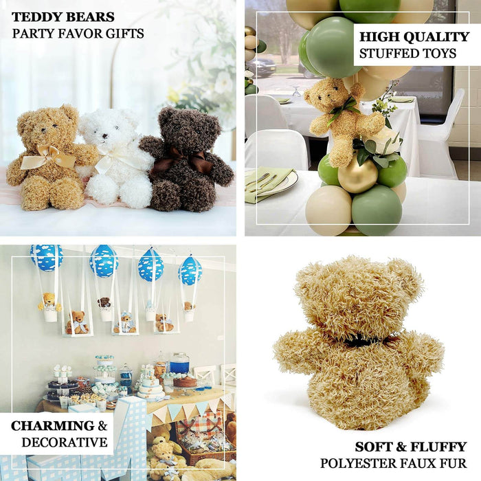 Set of 3 cute plush teddy bears in dark brown, ivory, and natural colors.