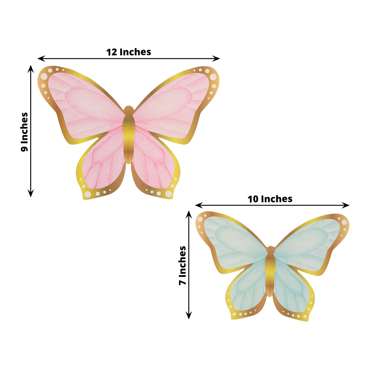 12 Pcs Pastel Color 3D Butterfly Party Decorations with Metallic Gold Foil Accents, Cardstock Paper Butterfly Table Centerpieces - 10",12"