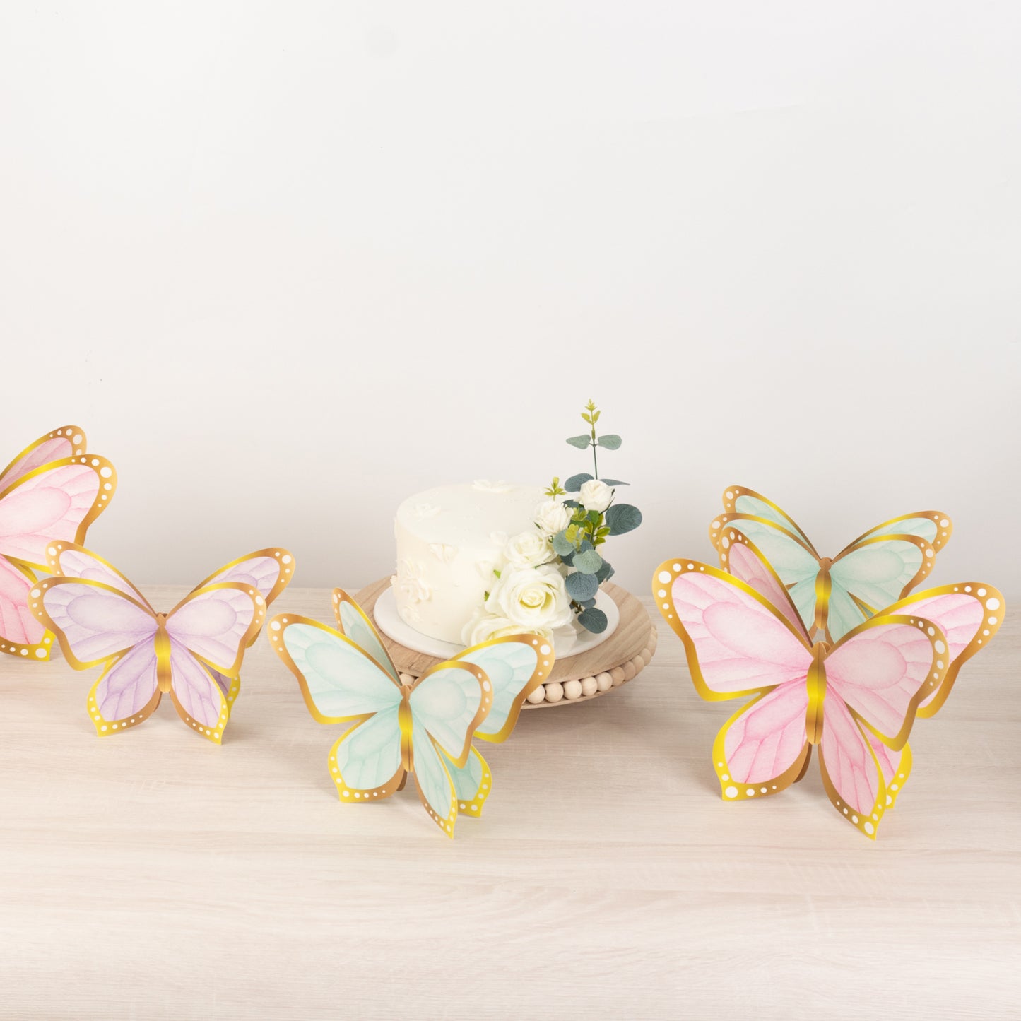 12 Pcs Pastel Color 3D Butterfly Party Decorations with Metallic Gold Foil Accents, Cardstock Paper Butterfly Table Centerpieces - 10",12"