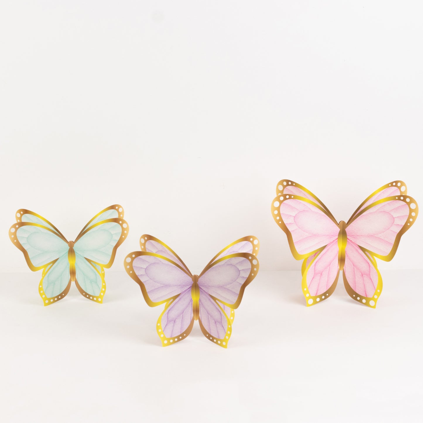 12 Pcs Pastel Color 3D Butterfly Party Decorations with Metallic Gold Foil Accents, Cardstock Paper Butterfly Table Centerpieces - 10",12"