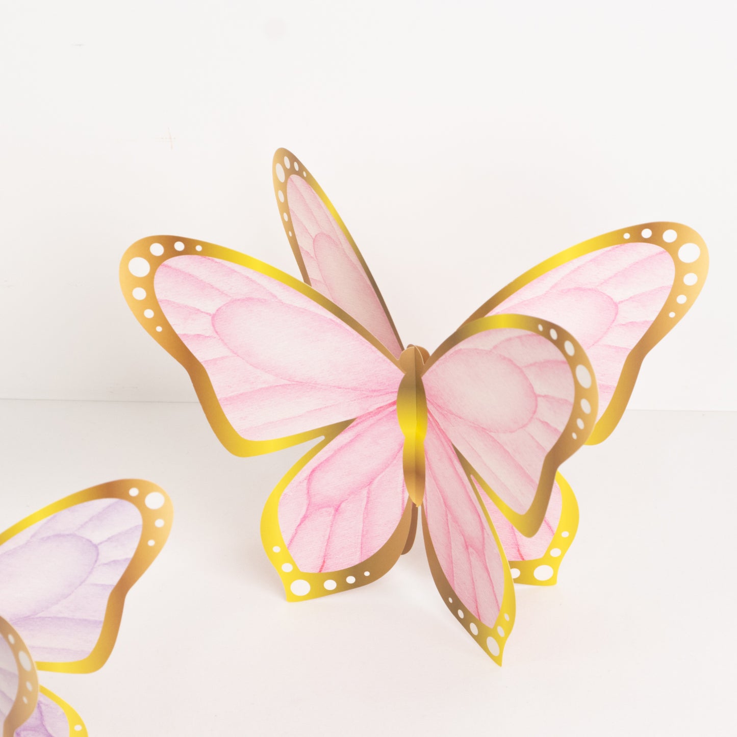 12 Pcs Pastel Color 3D Butterfly Party Decorations with Metallic Gold Foil Accents, Cardstock Paper Butterfly Table Centerpieces - 10",12"