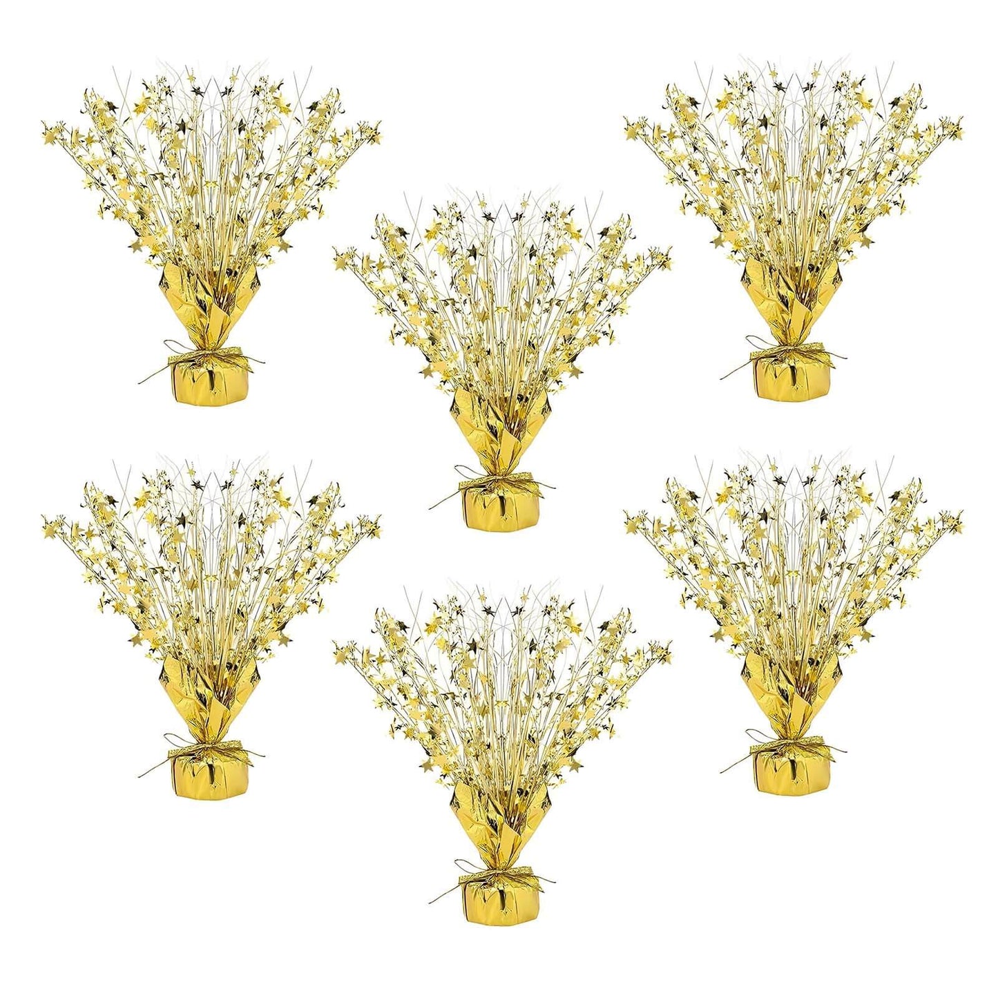 6 Pack Metallic Gold Star Foil Spray Centerpiece Table Decoration, 13" Free Standing Gleam 'N Burst Party Accessories