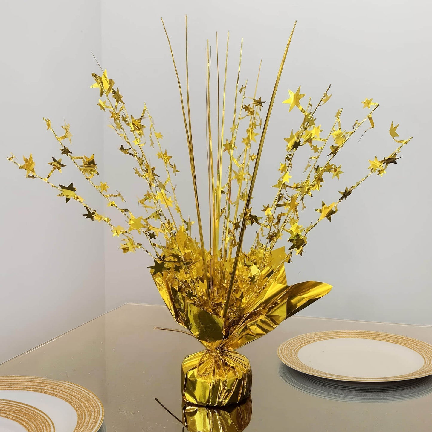 6 Pack Metallic Gold Star Foil Spray Centerpiece Table Decoration, 13" Free Standing Gleam 'N Burst Party Accessories