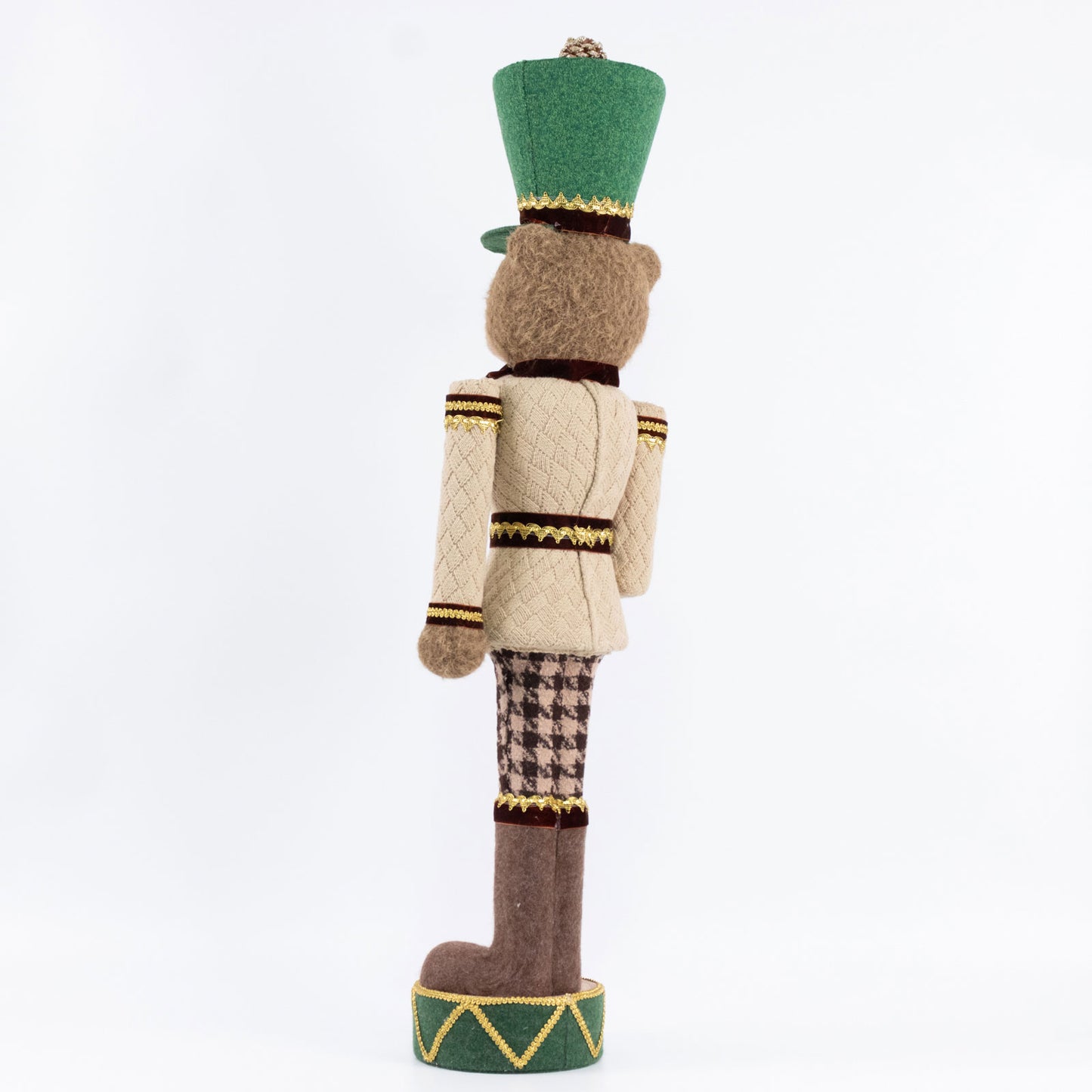 Teddy Bear Nutcracker Soldier Figurine with Green Hat, Staff & Gold Trim - 45" Tall Freestanding Chr