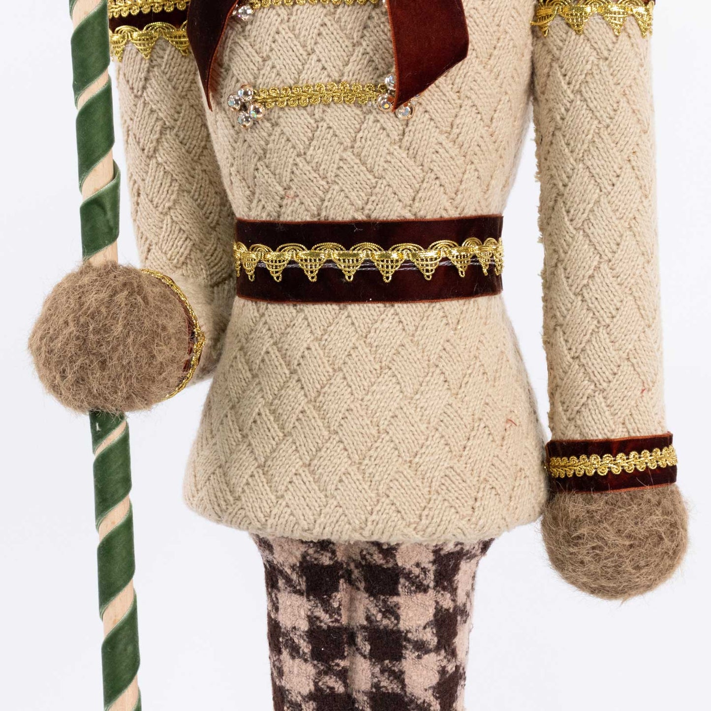 Teddy Bear Nutcracker Soldier Figurine with Green Hat, Staff & Gold Trim - 45" Tall Freestanding Chr