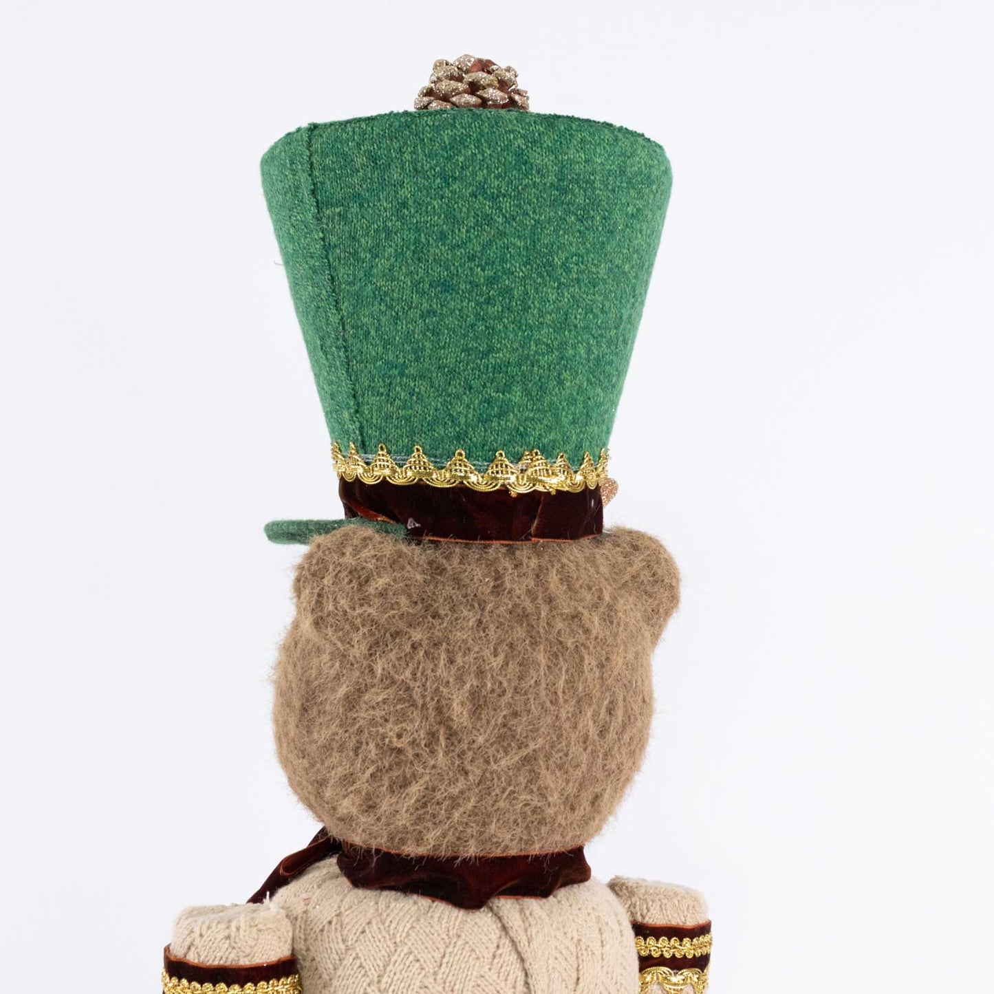 Teddy Bear Nutcracker Soldier Figurine with Green Hat, Staff & Gold Trim - 45" Tall Freestanding Chr