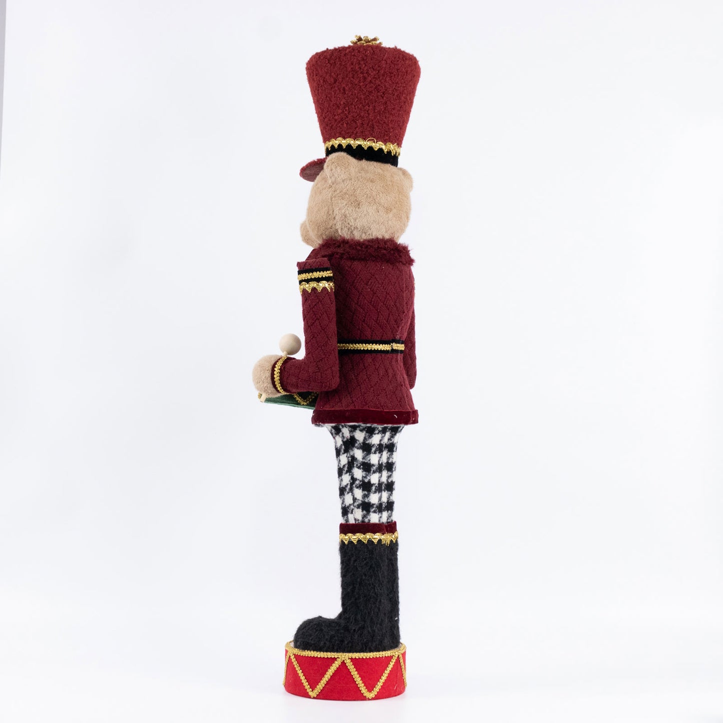 Teddy Bear Nutcracker Soldier Figurine with Red Jacket, Drum & Gold Trim - 45" Tall Freestanding Chr