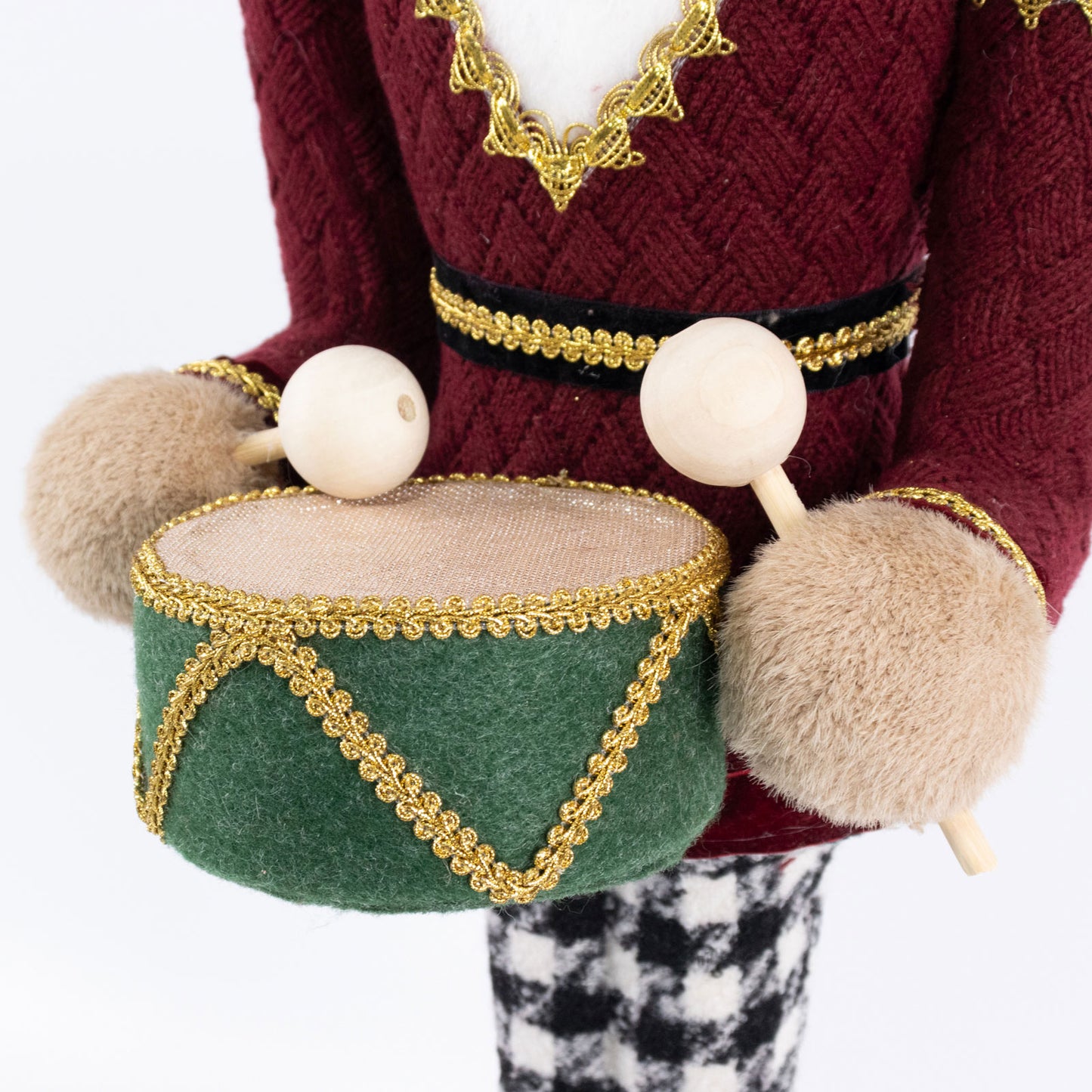 Teddy Bear Nutcracker Soldier Figurine with Red Jacket, Drum & Gold Trim - 45" Tall Freestanding Chr