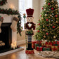 Teddy Bear Nutcracker Soldier Figurine with Red Jacket, Drum & Gold Trim - 45" Tall Freestanding Chr