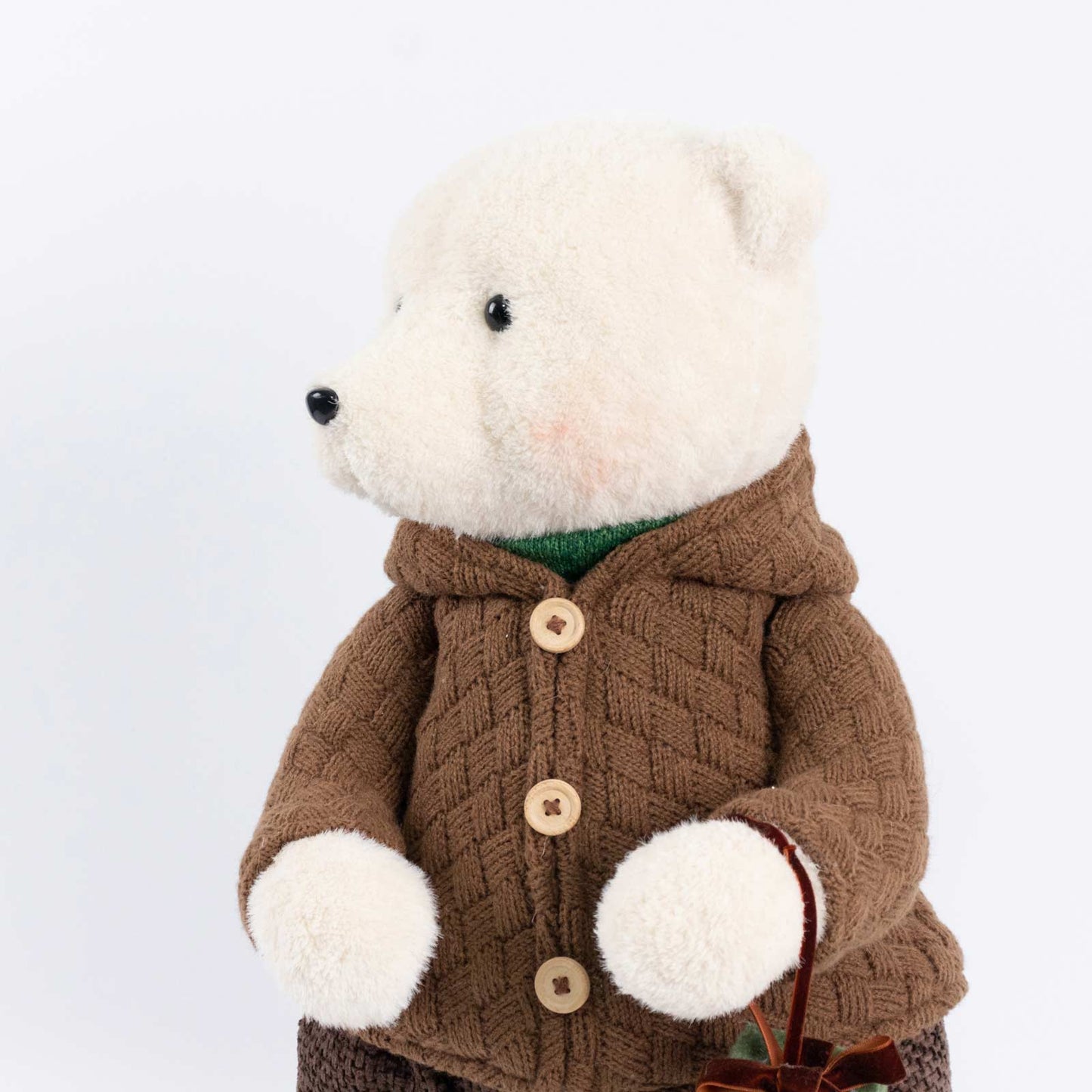 Set of 2 Boy & Girl Plush Teddy Bear Figurines, 24" Tall, Natural Knit Jackets - Freestanding Christ