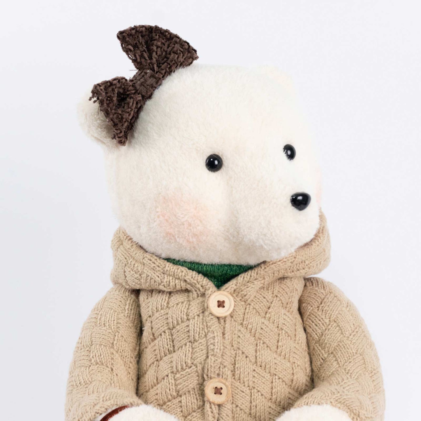 Set of 2 Boy & Girl Plush Teddy Bear Figurines, 24" Tall, Natural Knit Jackets - Freestanding Christ