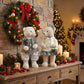 Set of 2 Boy & Girl Plush Teddy Bear Figurines, 24" Tall, White & Silver Knit Jackets - Freestanding