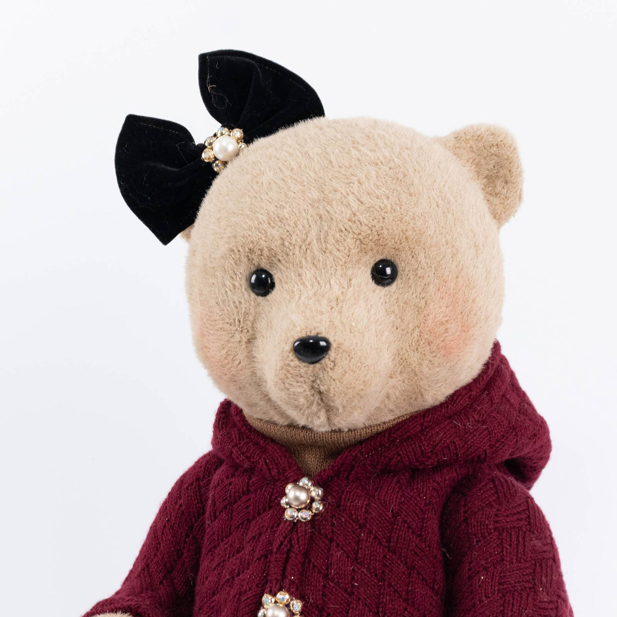 Girl Plush Teddy Bear Christmas Figurine, 28" Tall, Red Knit Jacket & Brown Plaid Skirt - Freestandi