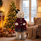 Girl Plush Teddy Bear Christmas Figurine, 28" Tall, Red Knit Jacket & Brown Plaid Skirt - Freestandi