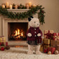 Girl Plush Teddy Bear Christmas Figurine, 28" Tall, Red Knit Jacket & Brown Plaid Skirt - Freestandi