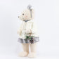 Girl Plush Teddy Bear Christmas Figurine, 28" Tall, White Knit Jacket & Silver Brocade Skirt - Frees