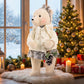 Girl Plush Teddy Bear Christmas Figurine, 28" Tall, White Knit Jacket & Silver Brocade Skirt - Frees