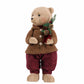 Boy Plush Teddy Bear Christmas Figurine, 28" Tall, Brown Knit Jacket & Red Knit Pants - Freestanding