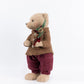 Boy Plush Teddy Bear Christmas Figurine, 28" Tall, Brown Knit Jacket & Red Knit Pants - Freestanding