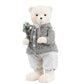 Boy Plush Teddy Bear Christmas Figurine, 28" Tall, Silver Knit Jacket & White Patterned Pants - Free