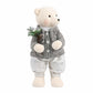 Boy Plush Teddy Bear Christmas Figurine, 28" Tall, Silver Knit Jacket & White Patterned Pants - Free