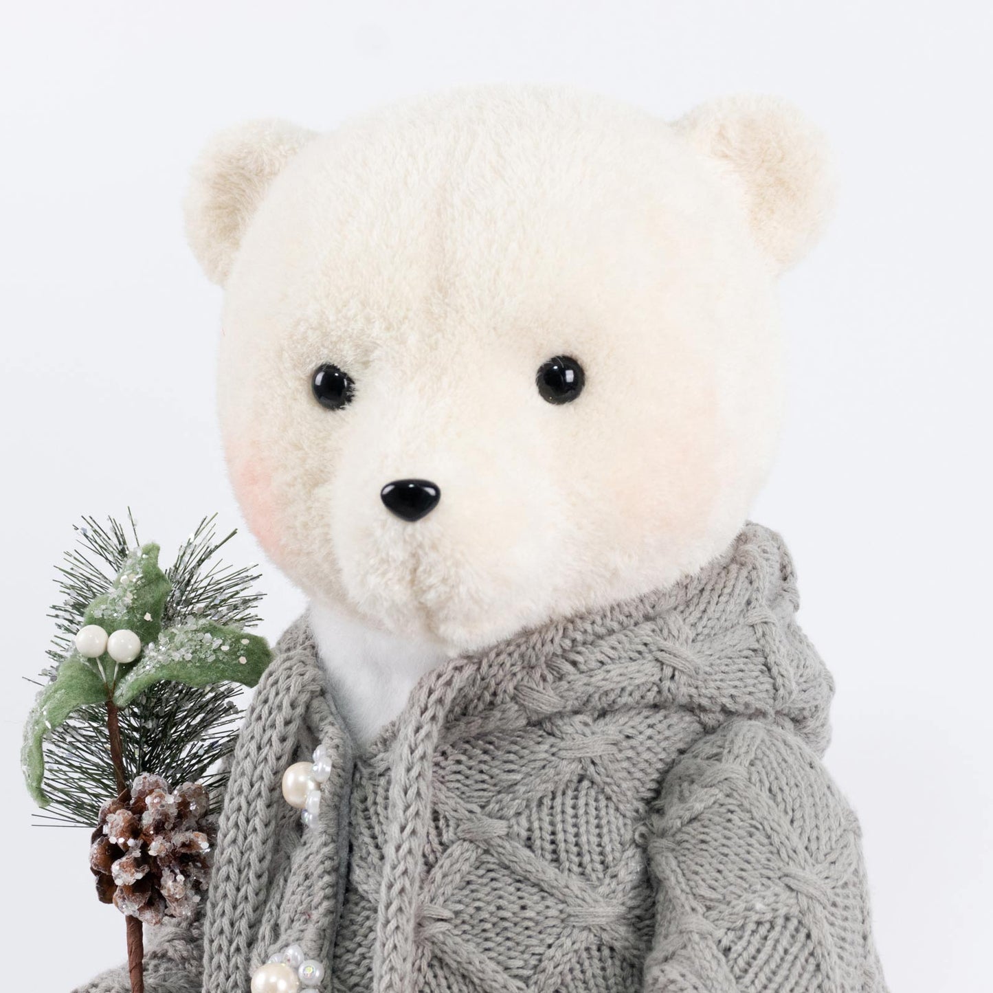 Boy Plush Teddy Bear Christmas Figurine, 28" Tall, Silver Knit Jacket & White Patterned Pants - Free
