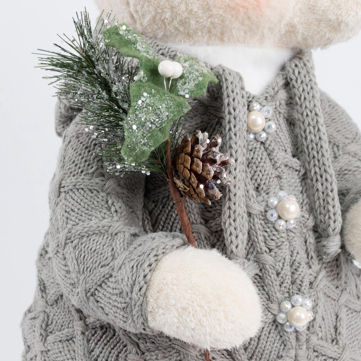 Boy Plush Teddy Bear Christmas Figurine, 28" Tall, Silver Knit Jacket & White Patterned Pants - Free
