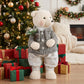 Boy Plush Teddy Bear Christmas Figurine, 28" Tall, Silver Knit Jacket & White Patterned Pants - Free