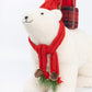 Plush Polar Bear Christmas Figurine, 16" Tall, Red Knit Hat & Scarf, Carrying Gift Boxes - Freestand