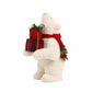 Plush Polar Bear Christmas Figurine, 18" Tall, Red Scarf, Holding Gift Box - Freestanding Holiday De