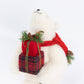 Plush Polar Bear Christmas Figurine, 18" Tall, Red Scarf, Holding Gift Box - Freestanding Holiday De