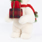 Plush Polar Bear Christmas Figurine, 18" Tall, Red Scarf, Holding Gift Box - Freestanding Holiday De
