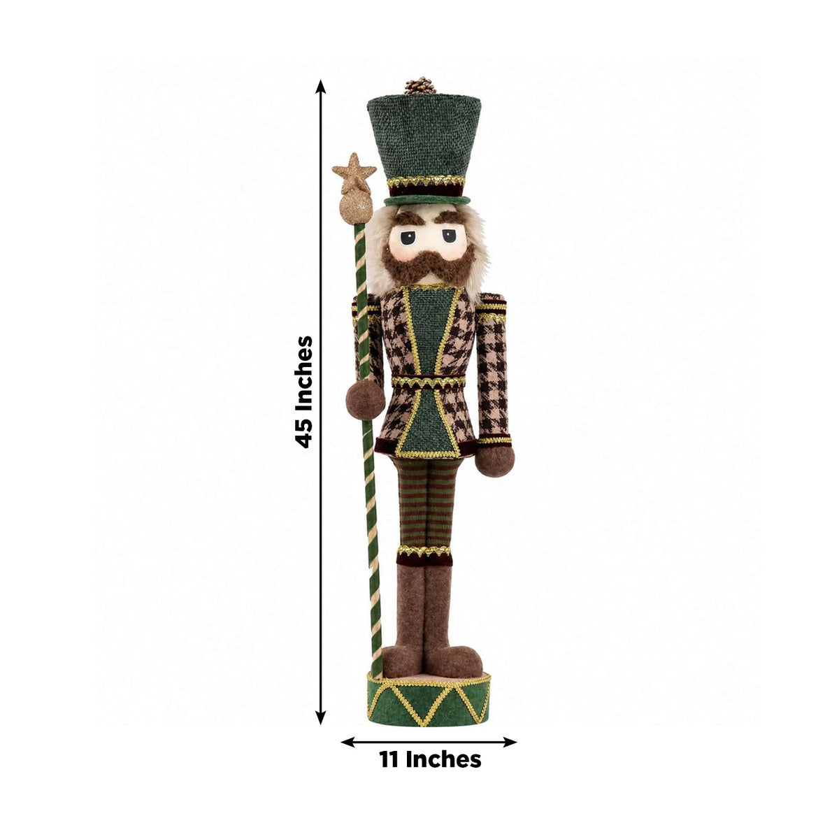 Nutcracker Soldier Figurine with Green Houndstooth Jacket, Star Staff & Gold Trim - 45" Tall Freesta